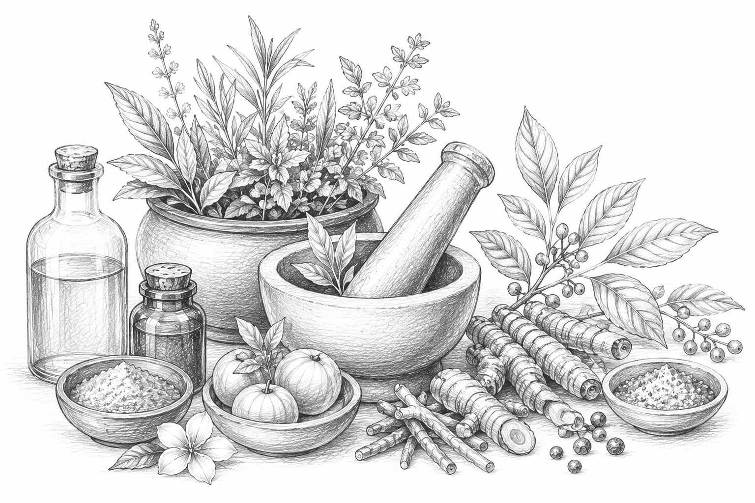 Botanical illustration representing Arovia Herbals